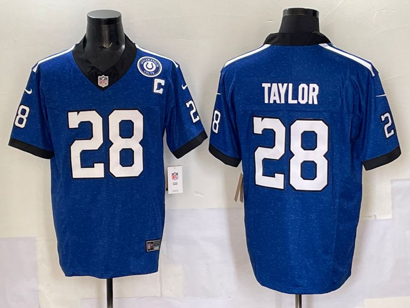 Men 2025 Indianapolis Colts 28 Taylor Blue Retro three generations Nike Limited NFL Jersey 03